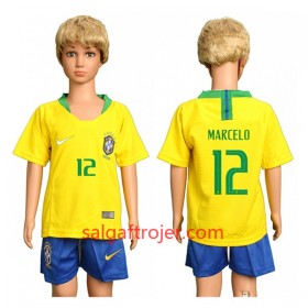 Brasilien Fodboldtrøjer Marcelo 12 Børn Hjemmebanesæt VM 2018